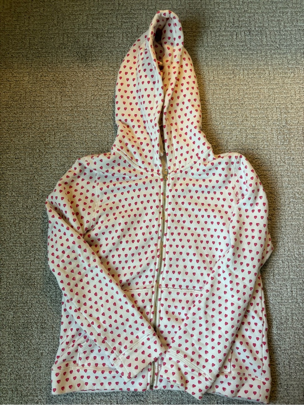 Roller Rabbit Cream Zip Hoodie with Pink Heart Print